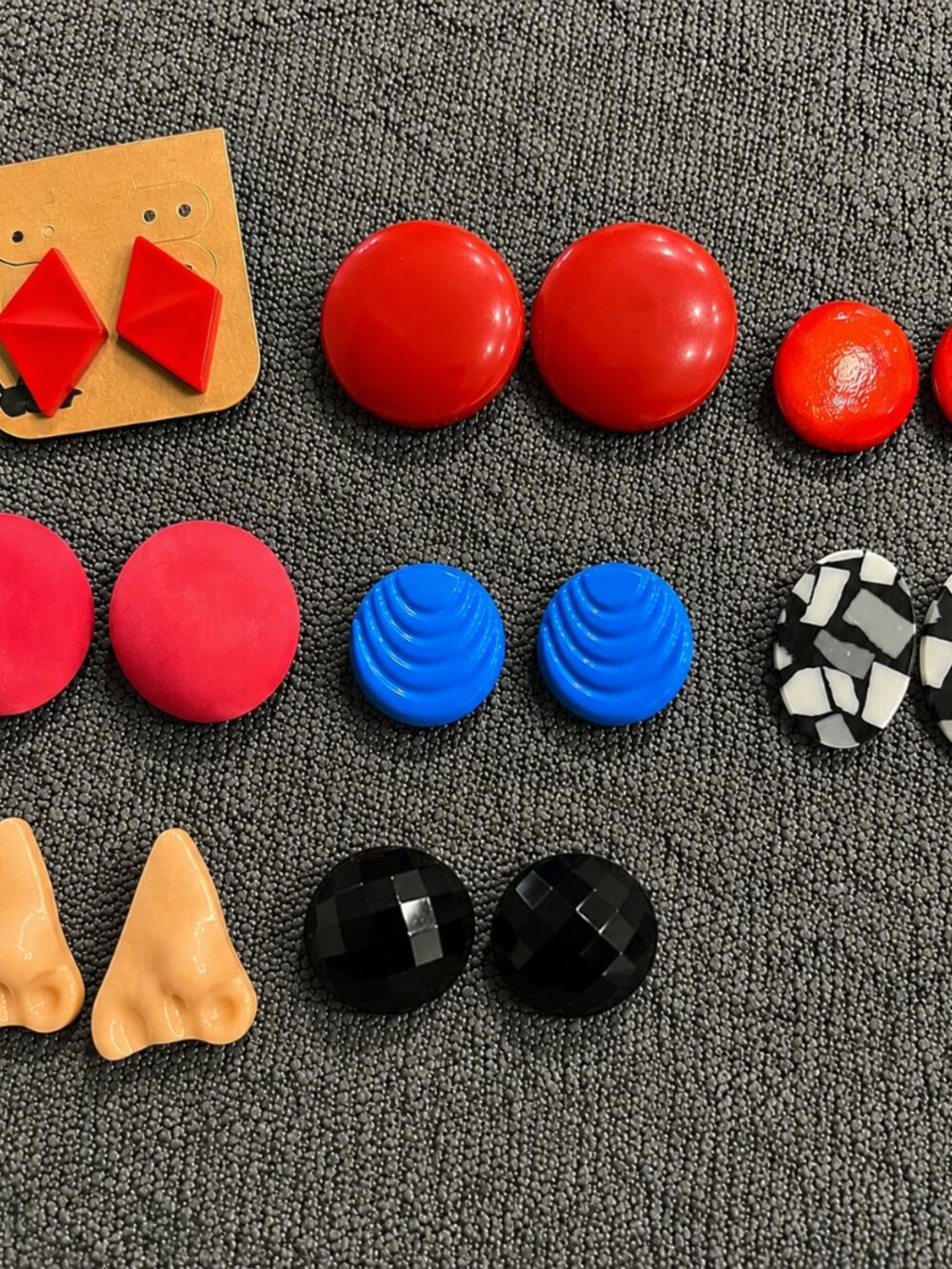 Vintage Retro Statement Stud Earrings Lot – Red Pink Blue Black Abstract 80s 90s
